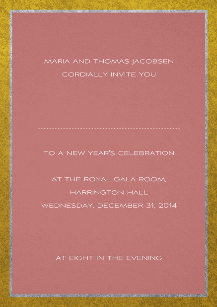 Klassische Einladungskarte mit silbernen und goldenem Rahmen. Rosa.