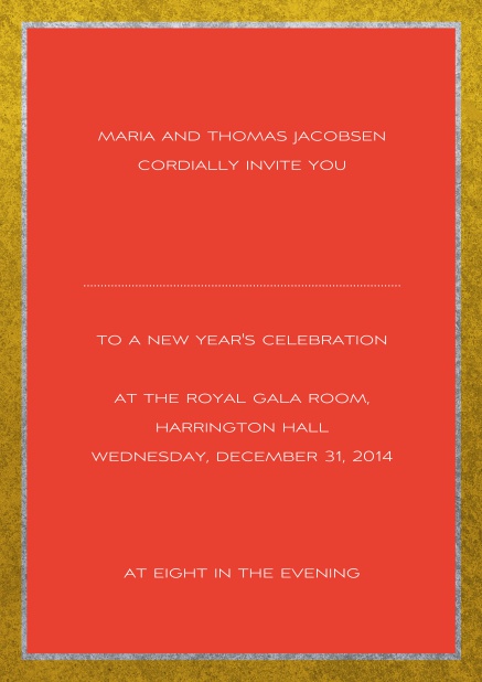 Classic online invitation card with silver and gold frame. Red.