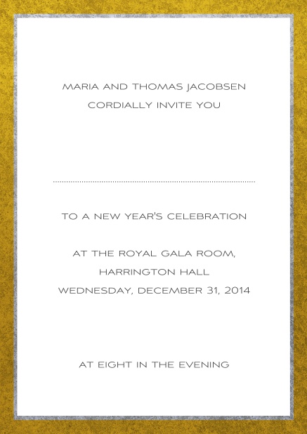 Classic online invitation card with silver and gold frame. White.