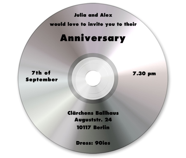 Online invitation card designed as a silber CD.