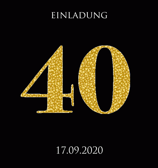 Animierte Online Einladungskarte zum 40. Jubiläum mit animierten goldenen Mosaiksteinen. Schwarz.