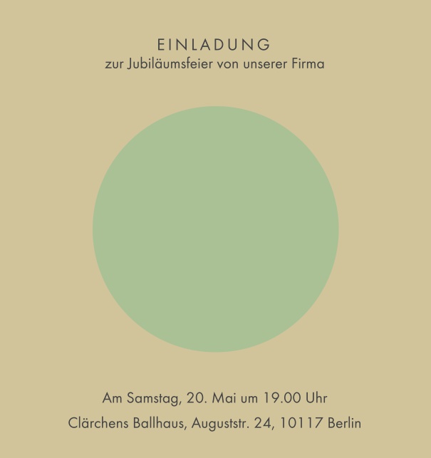 Online Einladungskarte mit grossem grünem Kreis Beige.