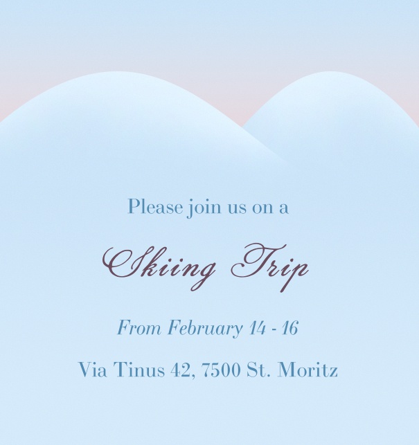 Online Blue Winter sport Invitation with mountains and skiing theme.