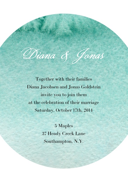 Online Wedding invitation card with water color oval background for text.