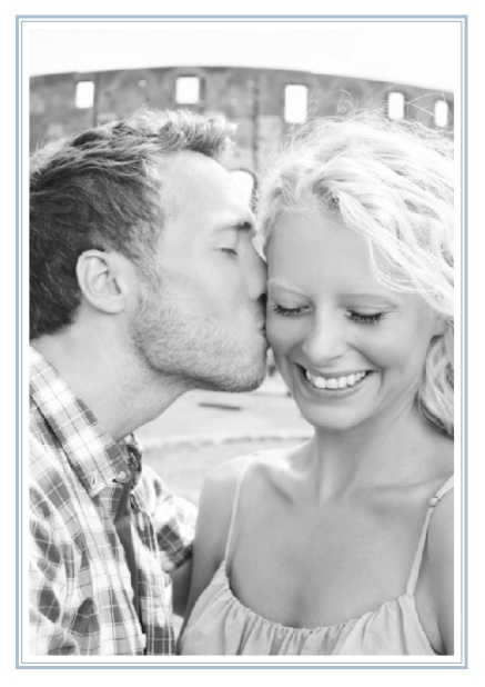 Online Classic Wedding save the date card in portrait with photo and fein double lined frame in choosable colors. Blue.