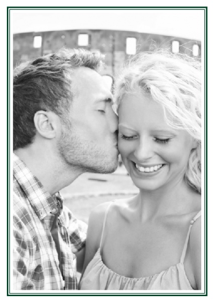 Online Classic Wedding save the date card in portrait with photo and fein double lined frame in choosable colors. Green.