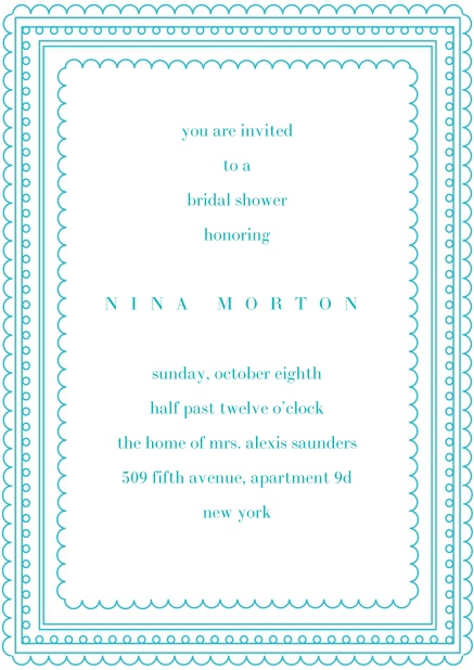 Online Wedding invitation card with several blue, thin frames around a text field.