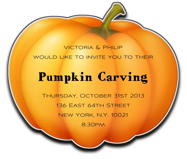Pumpkin shaped halloween themed invitation card.
