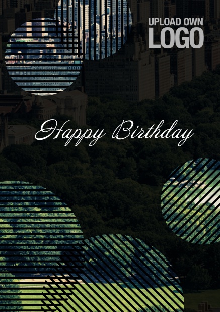 Online Dark Corporate Birthday greeting card with circular photo fields with artistic lines.