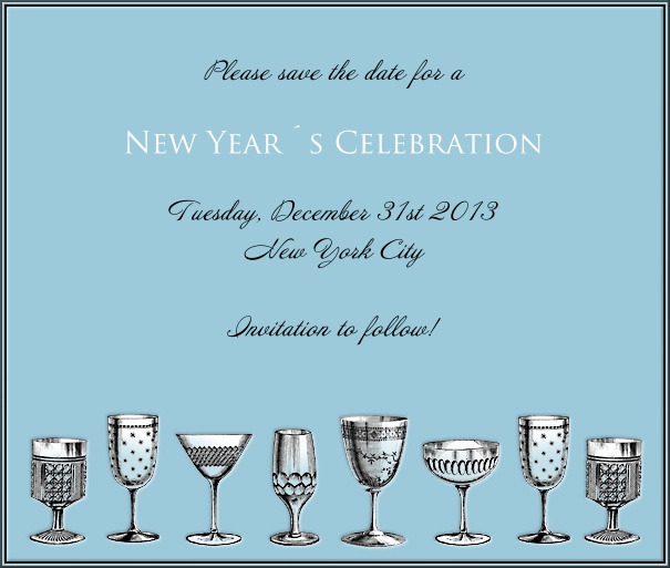 Light Blue Celebration Save the Date With Cocktail Glasses.