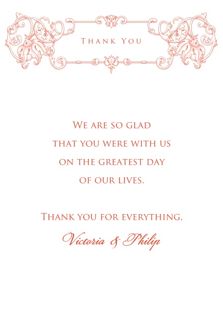 Online Thank you card with red deco at the top.