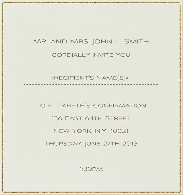 Tan Invitation Template for Christening and Confirmation with thin gold border.