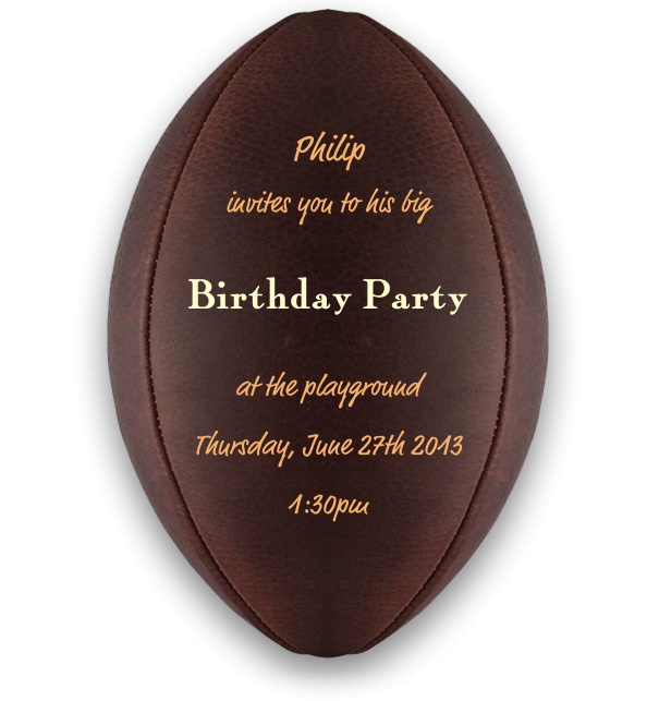 Football Party Invitation template designed as a football.