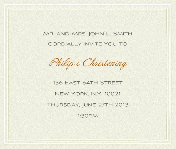 Paper color Invitation Template for Christening and Confirmation with integrated border.