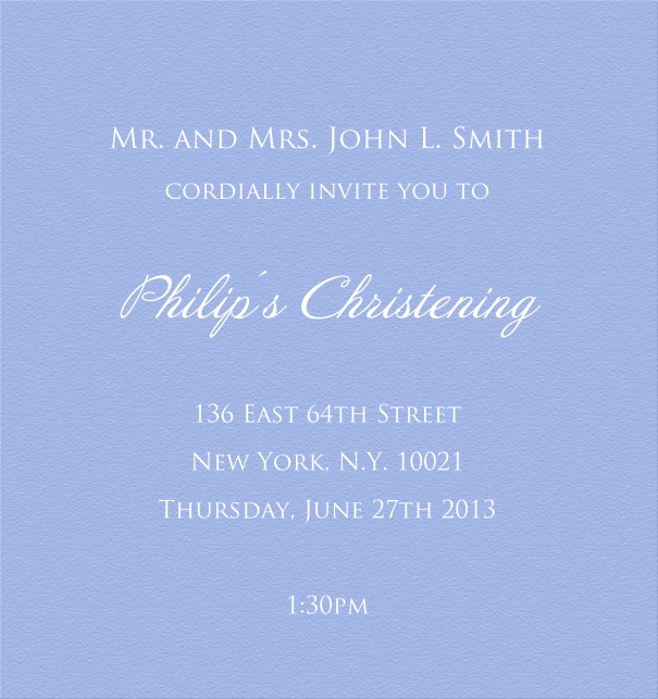 Blue Christening and Confirmation Invitation Card with white front.