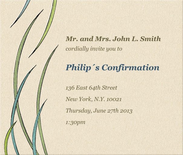 Tan Invitation Card for Christening and Confirmation with seagrass border.