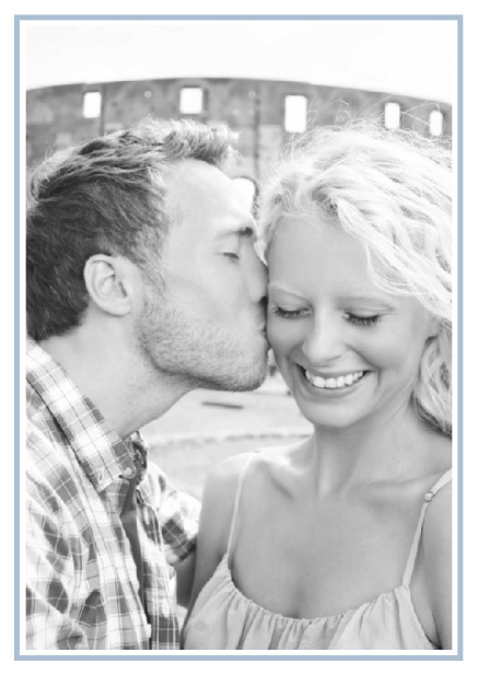 Online Classic Wedding save the date card in portrait with photo and fein lined frame in choosable colors. Blue.