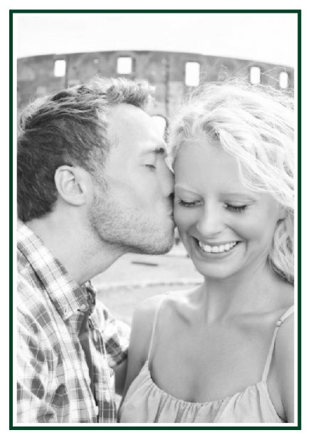 Online Classic Wedding save the date card in portrait with photo and fein lined frame in choosable colors. Green.