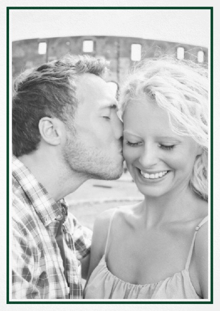 Classic Wedding save the date card in portrait with photo and fein lined frame in choosable colors. Green.