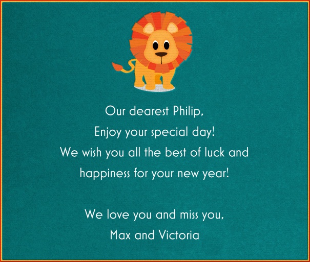 Green Children's Card with Cartoon Lion.