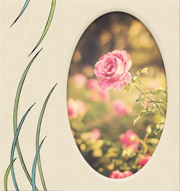 high format photo card invitation template with seagrass border.