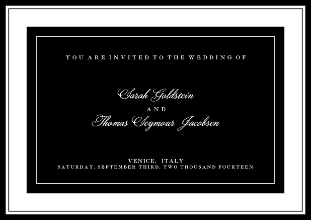 Online classic invitation card with green text field and border. Black.