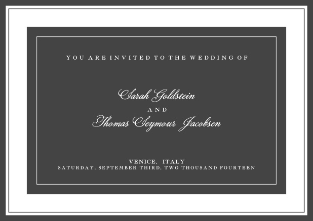 Online classic invitation card with green text field and border. Grey.