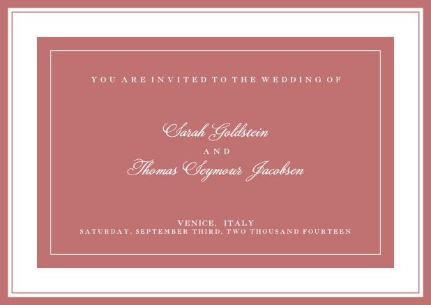 Online classic invitation card with green text field and border. Pink.