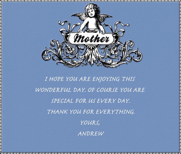 Online Blue Mother's Day Card with Angel Header.