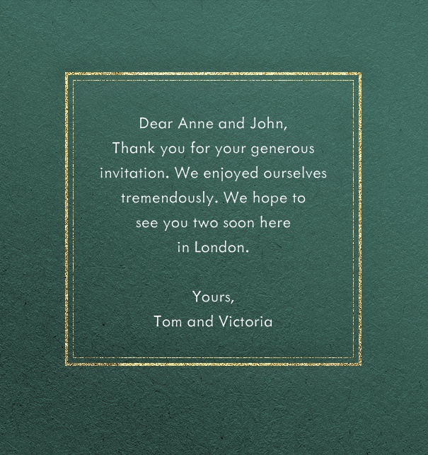 Green formal online card with thin golden frame around a text field.