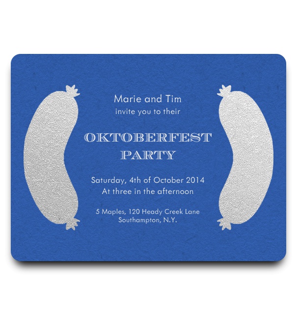 Blue online Invitation card with weisswurst and customizable text.
