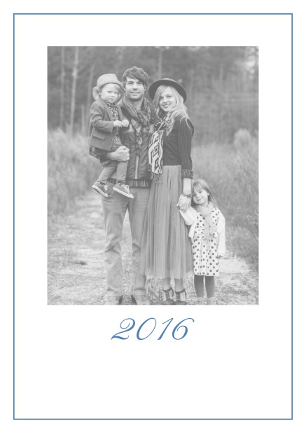 Photo card with red border, photo field and editable 2015 text. Blue.