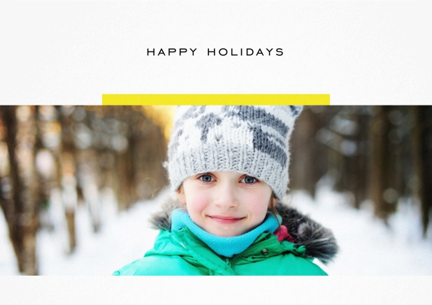 Fotokarte mit Happy Holidays editierbarem text und Fotofeld.
