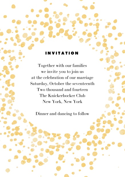 Online invitation card with gold sprinkles.