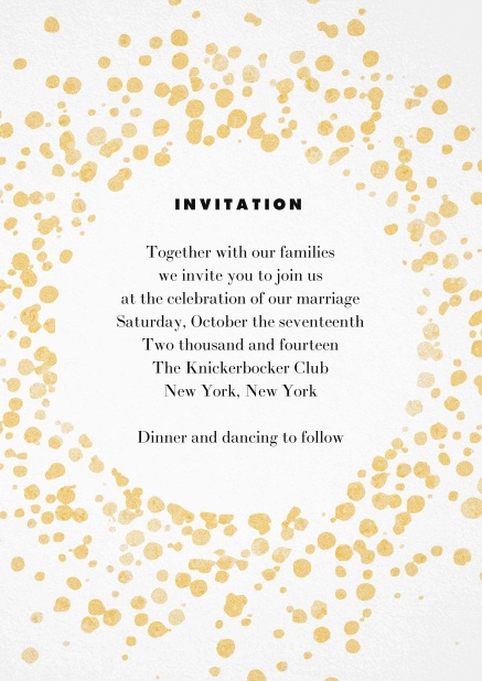Cocktail invitation card with gold sprinkles.