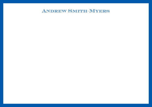 White online correspondence card with blue frame and name at top. Blue.
