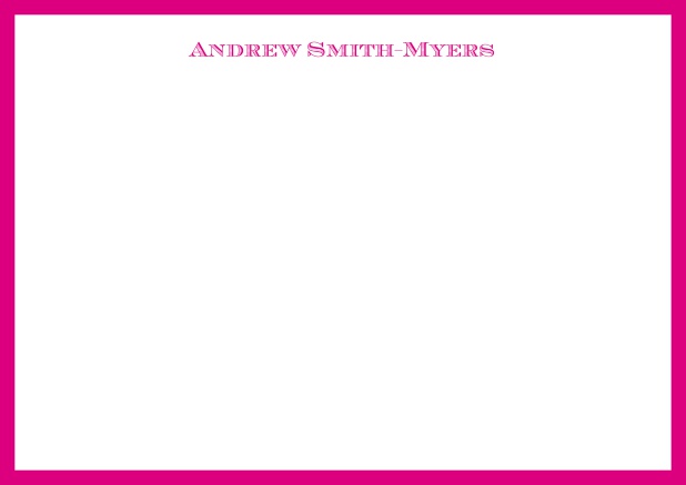 White online correspondence card with blue frame and name at top. Pink.