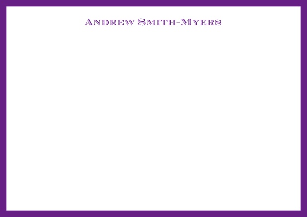 White online correspondence card with blue frame and name at top. Purple.