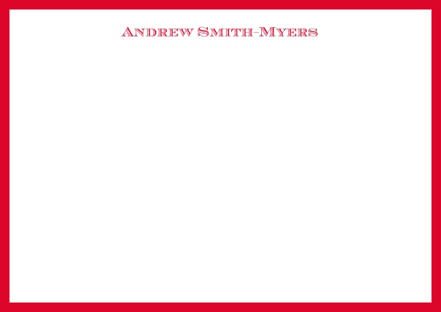 White online correspondence card with blue frame and name at top. Red.