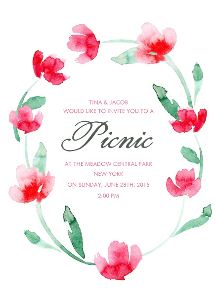 Online Invitation card with multilple red flowers.