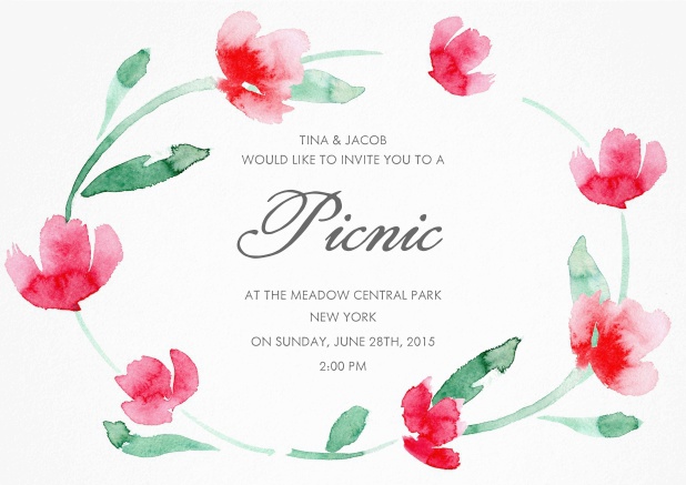 Invitation with floral wreath and editable text field.