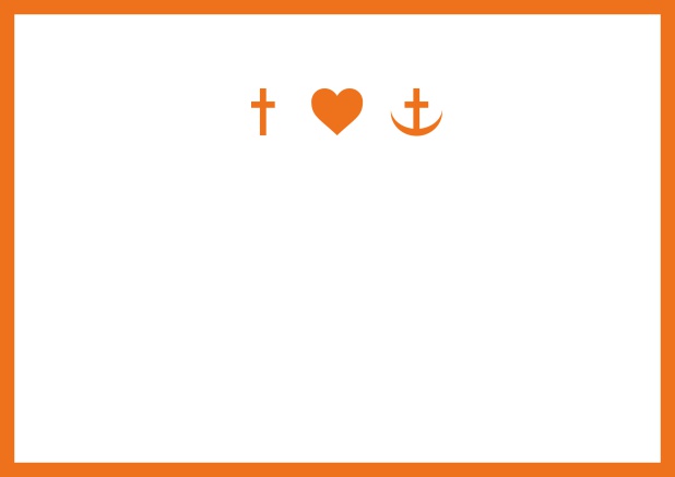 Online Einladungskarte zur Konfirmation, Erstkommunion oder Taufe mit Rahmen und hristlichen Symbolen in Farbvariationen. Orange.