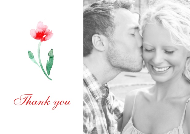Online Thank you card with a red rose in water color and a photo option on the right.
