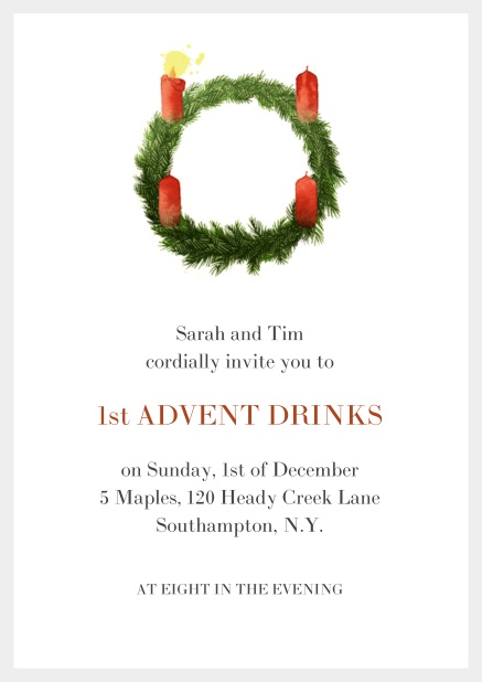Online Advent invitation card with one burning candles. Grey.