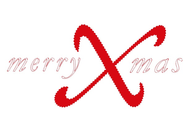 Online White Christmas card with red merry Xmas with a very large X.