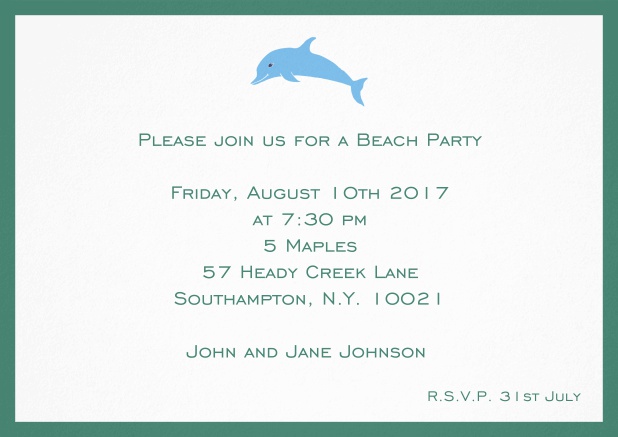 Invitation card with dolphine and matching colorful frame. Green.