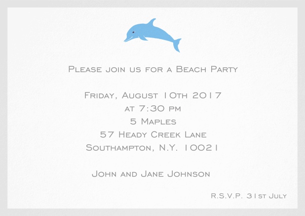 Invitation card with dolphine and matching colorful frame. Grey.
