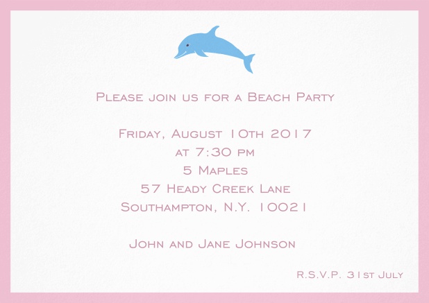 Invitation card with dolphine and matching colorful frame. Pink.