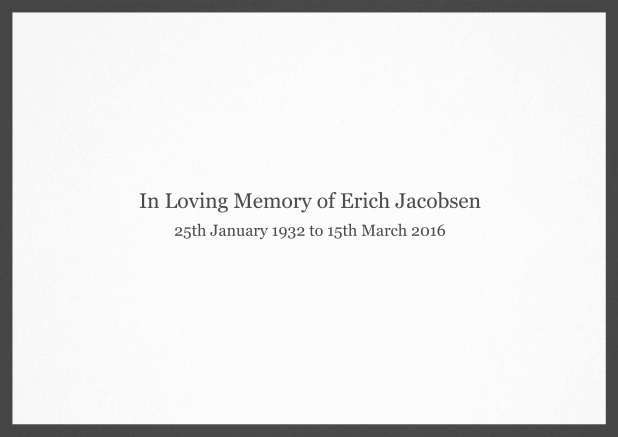 Classic Memorial invitation card with black frame and famous quote. Grey.