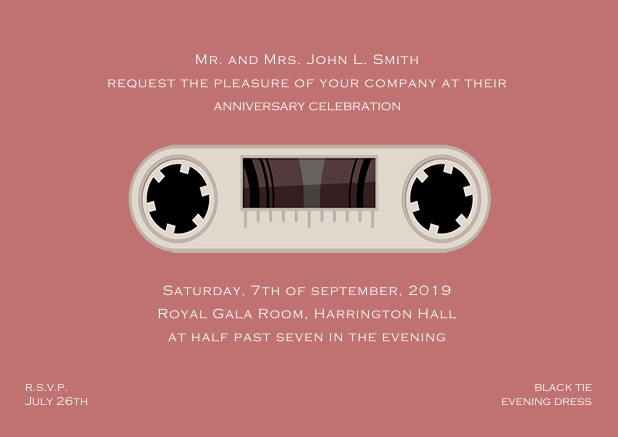 Online invitation card designed as a cassette in color of choice. Pink.